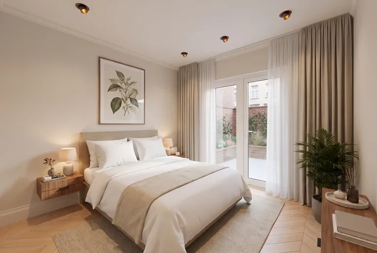 Slaapkamer met tuindeuren naar de tuin van Newtonstraat 286 (impressie)